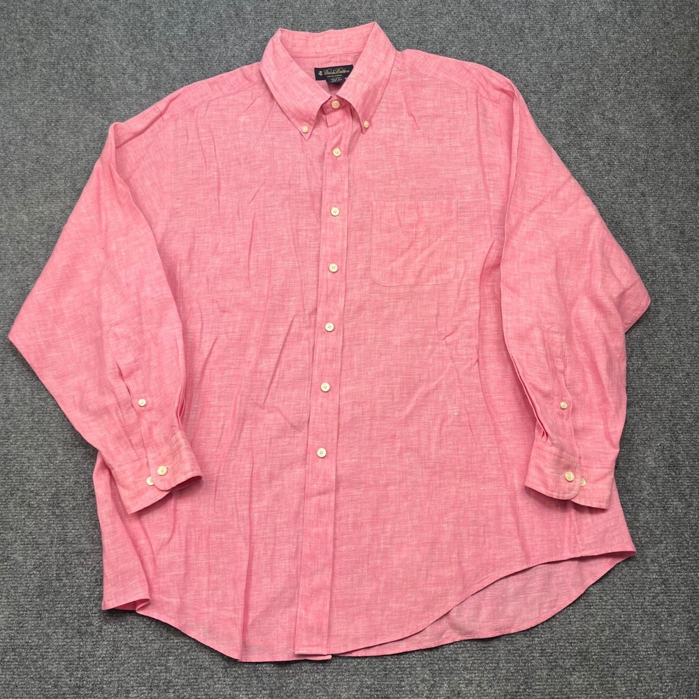 Brooks Brothers Mens Irish Linen Button Down Shirt XL Pink Long Sleeve Oxford